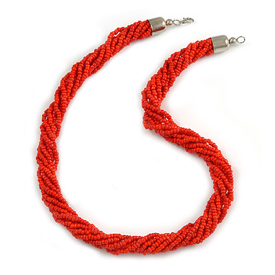 Mulistrand Twisted Red Glass Bead Necklace - 48cm Long - main view
