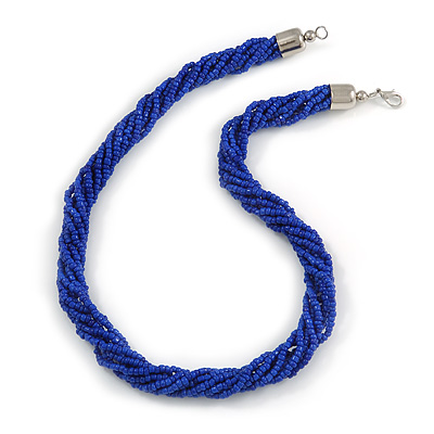 Mulistrand Twisted Blue Glass Bead Necklace - 48cm Long - main view