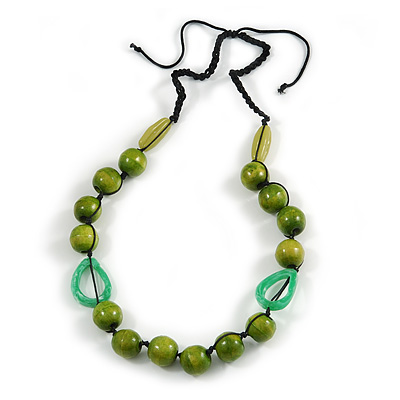 Signature Wood, Ceramic, Acrylic Bead Black Cord Necklace (Lime Green/ Spring Green) - 72cm L (Adjustable) - main view