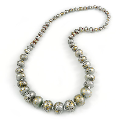 Long Graduated Wooden Bead Colour Fusion Necklace (Gold/ Black/ Metallic Silver) - 76cm Long - main view