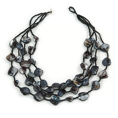 Multistrand Black Sea Shell and Glass Bead Necklace - 60cm Long - main view