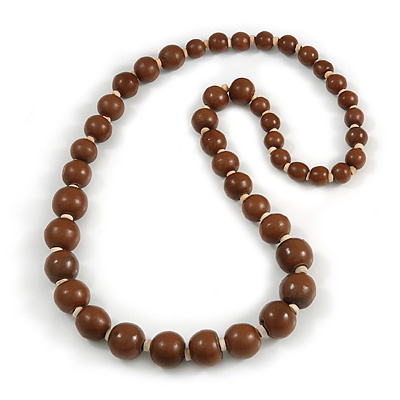 Light Brown/ Natural Wood Bead Necklace - 74cm Long - main view
