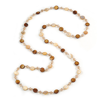 Long Shell, Crystal Bead Necklace in Yellow/ Brown - 116cm L - main view