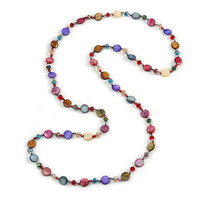 Multicoloured Long Shell, Crystal Bead Necklace - 116cm L - main view