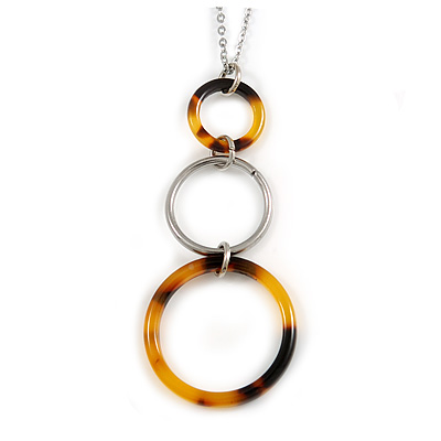 Delicate Triple Circle Tortoise Acrylic and Silver Tone Metal Pendant with Chain - 40cm L/ 3cm Ext - main view