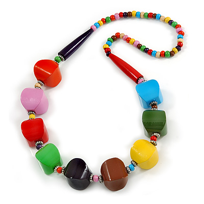 Chunky Multicoloured Wood Bead Necklace - 68cm L - main view