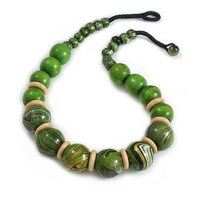 Chunky Colour Fusion Wood Bead Necklace (Green) - 48cm L - main view
