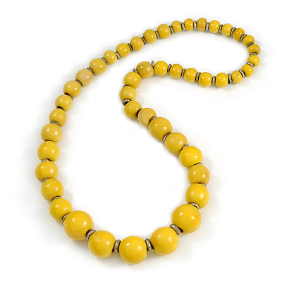 Yellow Graduated Wooden Bead Necklace - 70cm Long