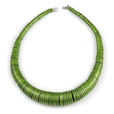 Chunky Glitter Green Wood Button Bead Necklace - 57cm Long - main view