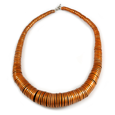Chunky Glitter Orange Wood Button Bead Necklace - 57cm Long