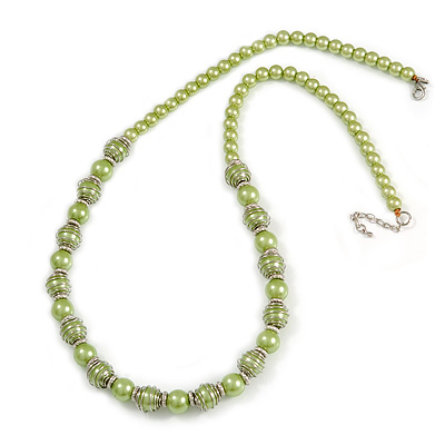Canary Green Glass Bead with Silver Tone Metal Wire Element Necklace - 70cm L/ 5cm Ext - main view