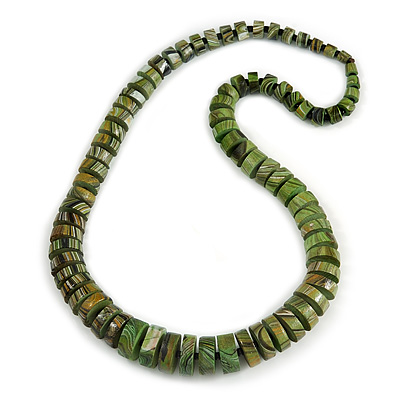 Chunky Graduated Green/ Black Wood Button Bead Necklace - 60cm Long - main view