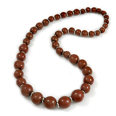 Brown Graduated Wooden Bead Necklace - 70cm Long - main view
