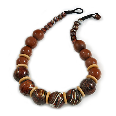 Chunky Colour Fusion Wood Bead Necklace (Brown) - 48cm L - main view