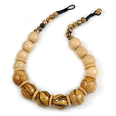 Chunky Colour Fusion Wood Bead Necklace (Golden, Black, Natural) - 48cm L - main view