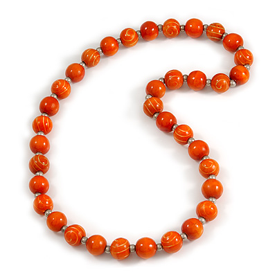 Long Chunky Orange Wood Bead Necklace - 82cm L - main view