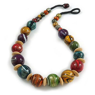 Chunky Colour Fusion Wood Bead Necklace (Multicoloured) - 48cm L - main view