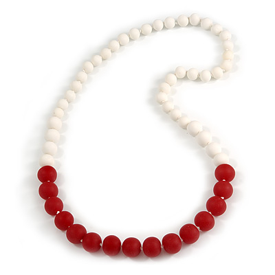 Long Graduated Cherry Red/ White Resin Bead Necklace - 78cm L - main view