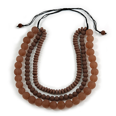 Chunky 3 Strand Layered Resin Bead Cord Necklace In Brown/ Taupe - 60cm up to 70cm Adjustable - main view