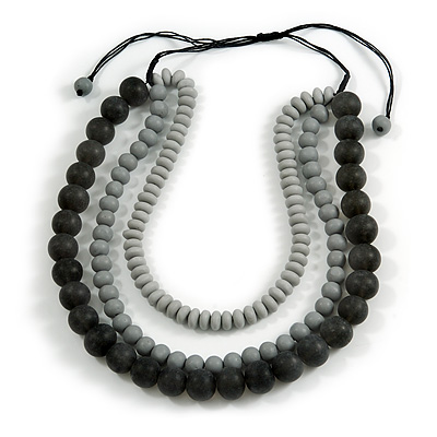 Chunky 3 Strand Layered Resin Bead Cord Necklace In Black/ Grey - 60cm up to 70cm Adjustable - main view