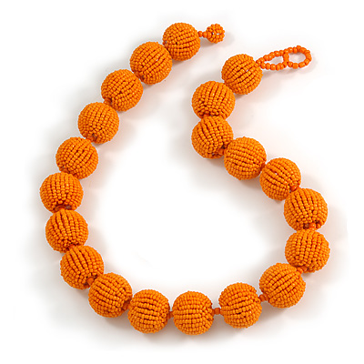 Chunky Orange Glass Bead Ball Necklace - 54cm Long - main view