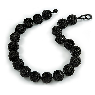 Chunky Black Glass Bead Ball Necklace - 54cm Long - main view