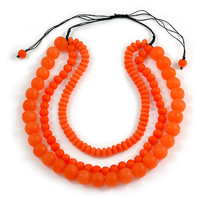 Chunky 3 Strand Layered Resin Bead Cord Necklace In Orange - 60cm up to 70cm Adjustable - main view
