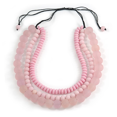 Chunky 3 Strand Layered Resin Bead Cord Necklace In Baby Pink/ Light Pink - 60cm up to 70cm Adjustable - main view