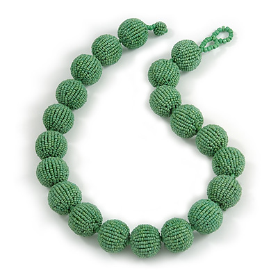 Chunky Apple Green Glass Bead Ball Necklace - 54cm Long - main view