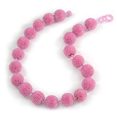 Chunky Baby Pink Glass Bead Ball Necklace - 54cm Long - main view