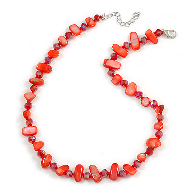 Delicate Red Sea Shell Nuggets and Glass Bead Necklace - 48cm L/ 6cm Ext - main view