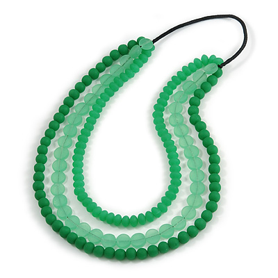 3 Strand Green Resin Bead Black Cord Necklace - 80cm L - Chunky - main view