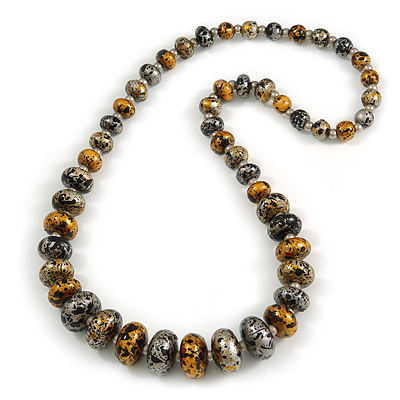 Graduated Wooden Bead Colour Fusion Necklace (Grey/ Gold/ Black/ Metallic Silver) - 68cm Long - main view