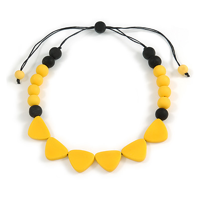 Yellow/ Black Resin Bead Geometric Cotton Cord Necklace - 44cm L - Adjustable up to 50cm L - main view