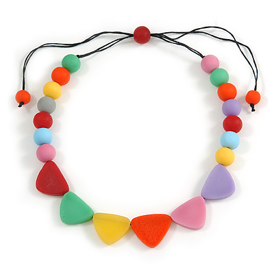 Pastel Multicoloured Resin Bead Geometric Cotton Cord Necklace - 44cm L - Adjustable up to 50cm L - main view