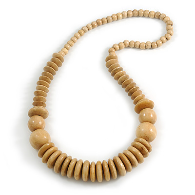 Natural Wood Bead Necklace - 66cm Long