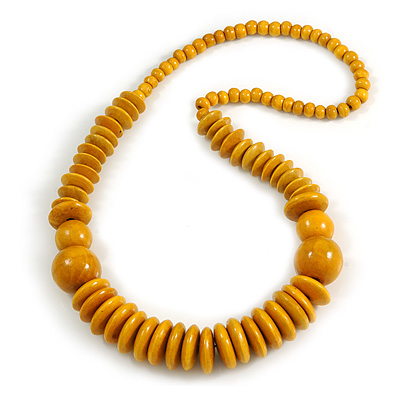 Dusty Yellow Wood Bead Necklace - 70cm Long - main view