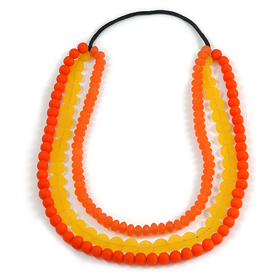 3 Strand Orange/ Yellow Resin Bead Black Cord Necklace - 80cm L - Chunky - main view