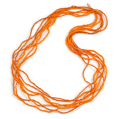 Multistrand Orange Glass Bead Necklace - 70cm Long - main view