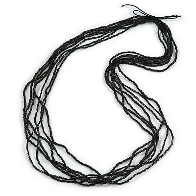 Multistrand Black Glass Bead Necklace - 70cm Long - main view