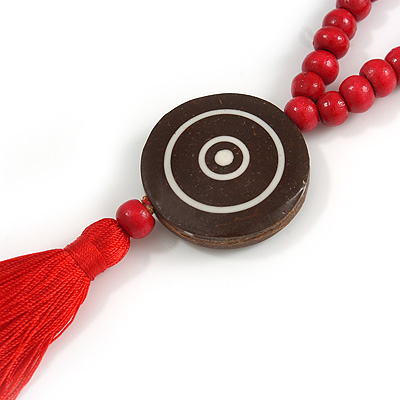 Avalaya Long Orange Wood Bead Cotton Tassel Necklace 90cm L/ 15cm Tassel Avalaya Long Orange Wood Bead Cotton Tassel Necklace 90cm L/ 15cm Tassel