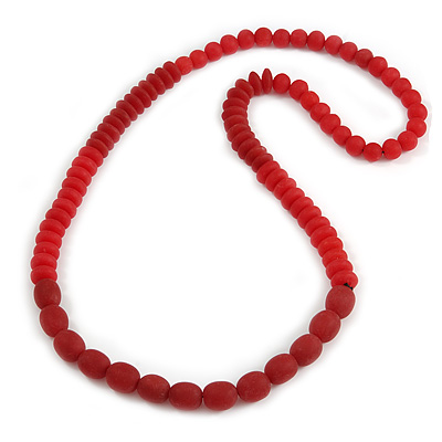 Long Chunky Resin Bead Necklace In Red - 86cm Long - main view