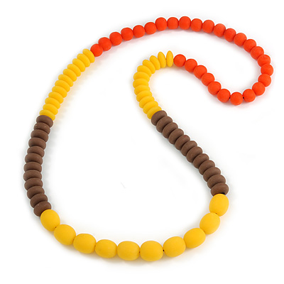 Long Chunky Resin Bead Necklace In Yellow/ Brown/ Orange - 86cm Long - main view
