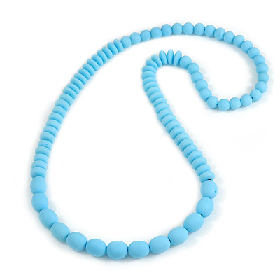Long Chunky Resin Bead Necklace In Light Blue - 86cm Long - main view