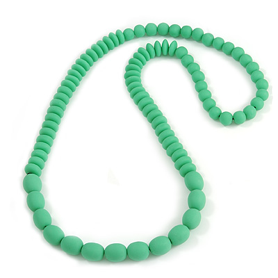 Long Chunky Resin Bead Necklace In Light Green - 86cm Long - main view