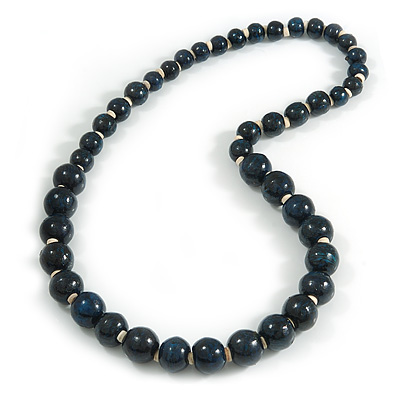 Dark Blue/ Black Animal Print Wooden Bead Necklace - 74cm L - main view
