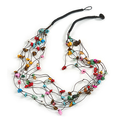 Multicoloured Nugget Multistrand Cotton Cord Necklace - 58cm L - main view