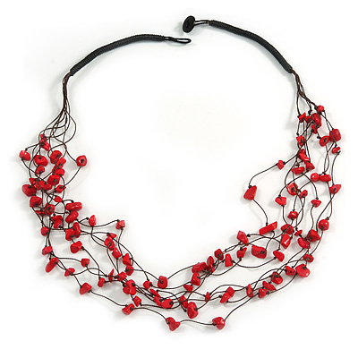 Red Nugget Multistrand Cotton Cord Necklace - 58cm L - main view
