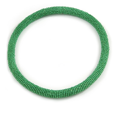 Statement Chunky Apple Green Beaded Stretch Choker Necklace - 44cm L - main view