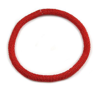 Statement Chunky Red Beaded Stretch Choker Necklace - 44cm L